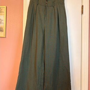 Cider- High-Waist Wide Leg Plaid Pants - Green & Brown